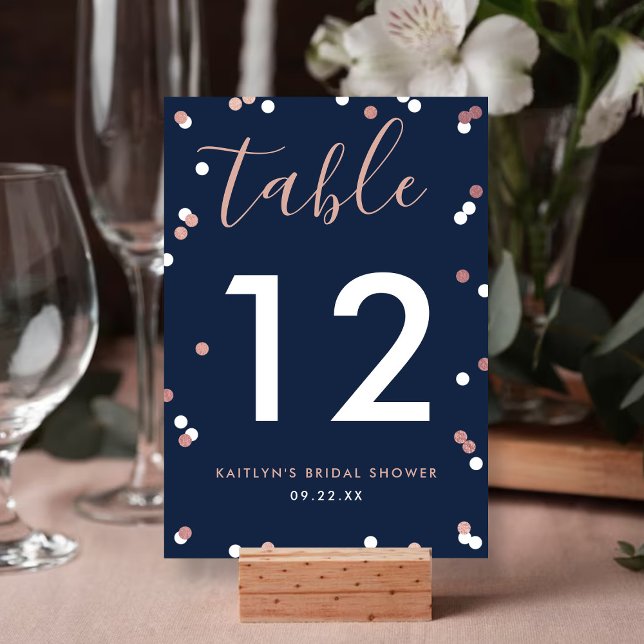 Rose Gold Foil Confetti Bridal Shower Table Number (Creator Uploaded)