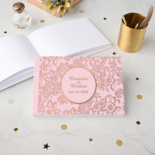 Rose Gold Foil Daisies Floral Light Pink Wedding Guest Book