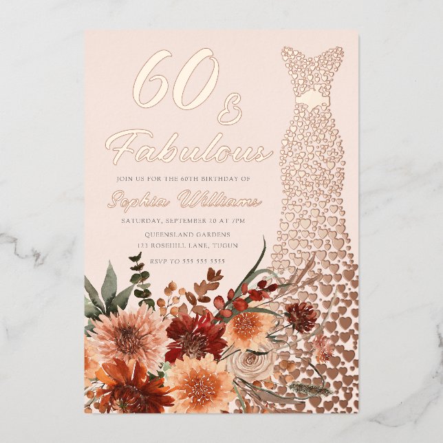 Rose Gold Foil Dress Boho Floral 60th Birthday (Front)