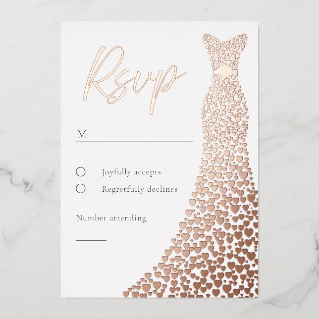 Rose Gold Foil Dress Bridal Or Birthday RSVP Card (Front)