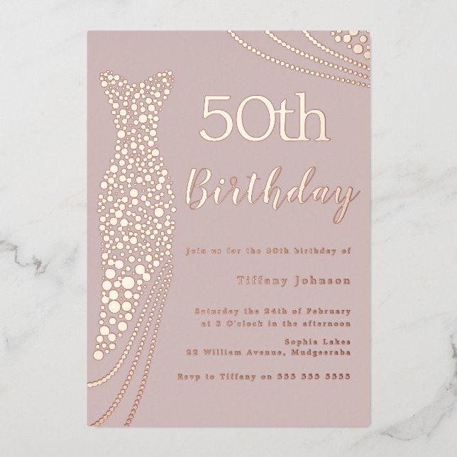 Rose Gold Foil Dress Pink Elegant 50th Birthday (Front)