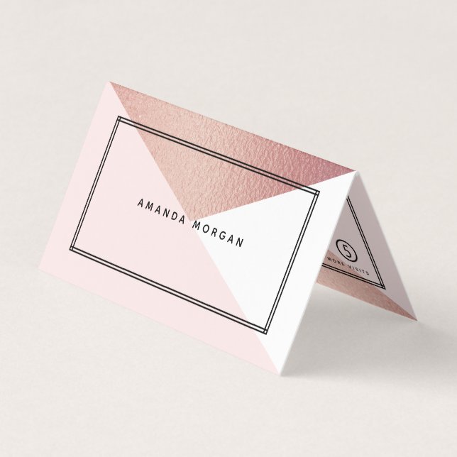 Rose Gold Foil Effect Geometric Double Loyalty Business Card (Front)
