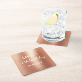 Rose Gold Foil Elegant Any Age 30th Birthday Square Paper Coaster