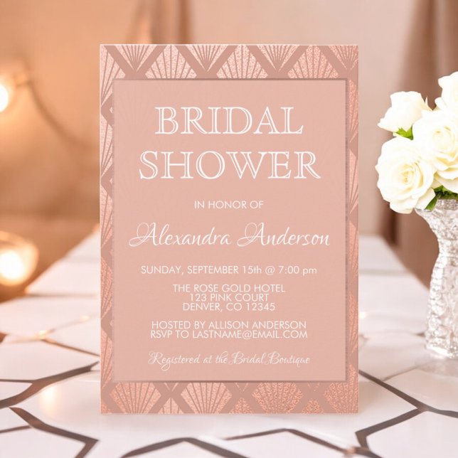 Rose Gold Foil Elegant Art Deco Bridal Shower Invitation (Creator Uploaded)