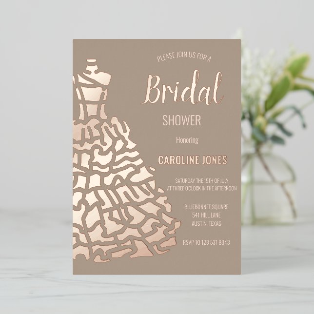 Rose Gold Foil Elegant Dress Bridal Shower (Standing Front)