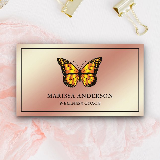Rose Gold Foil Elegant Orange Monarch Butterfly Business Card (Creator Uploaded)