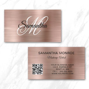 Rose Gold Foil Fancy Monogram QR Code Business Card
