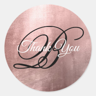 Rose Gold Foil Fancy Wedding Monogram Thank You Classic Round Sticker