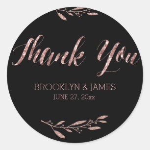 Rose Gold Foil Favour Stickers Round Floral Black