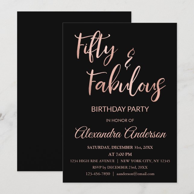Rose Gold Foil Fifty and Fabulous Invitation (Front/Back)