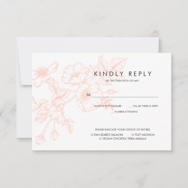 Rose Gold Foil Floral Wedding RSVP w/Meal Choice Card (Front)