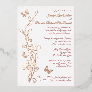 Rose Gold Foil Flowers, Butterflies Wedding Invite