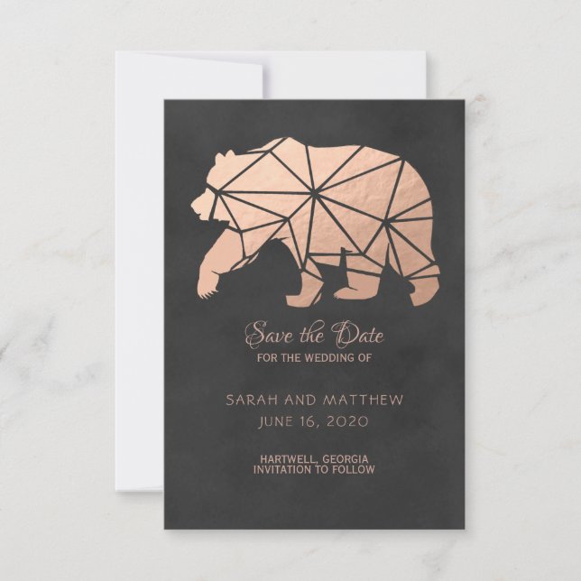 Rose Gold Foil Geo Bear Wedding Save the Date (Front)