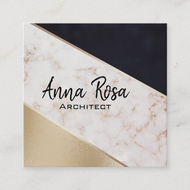 *~* Rose Gold Foil Geometric Abstract BlocK Square Business Card (Front)