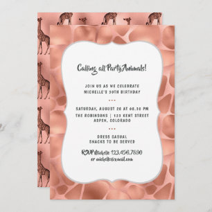 Rose Gold Foil Giraffe Any Age Birthday Invitation