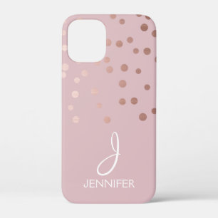 Rose Gold Foil Girly Confetti Monogram iPhone 12 Mini Case