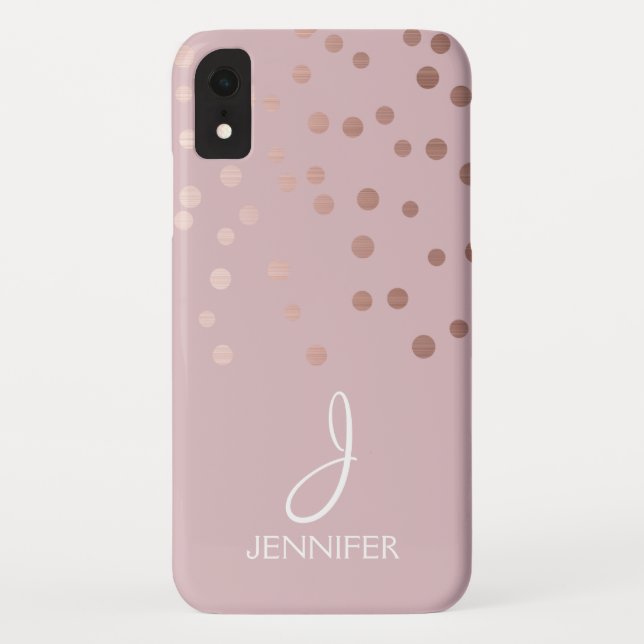 Rose Gold Foil Girly Confetti Monogram Case-Mate iPhone Case (Back)