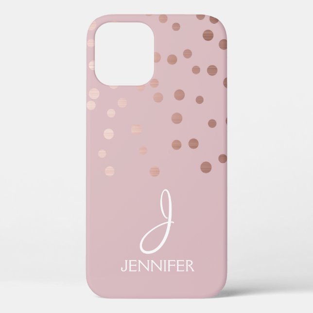Rose Gold Foil Girly Confetti Monogram Case-Mate iPhone Case (Back)