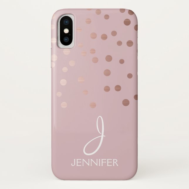 Rose Gold Foil Girly Confetti Monogram Case-Mate iPhone Case (Back)