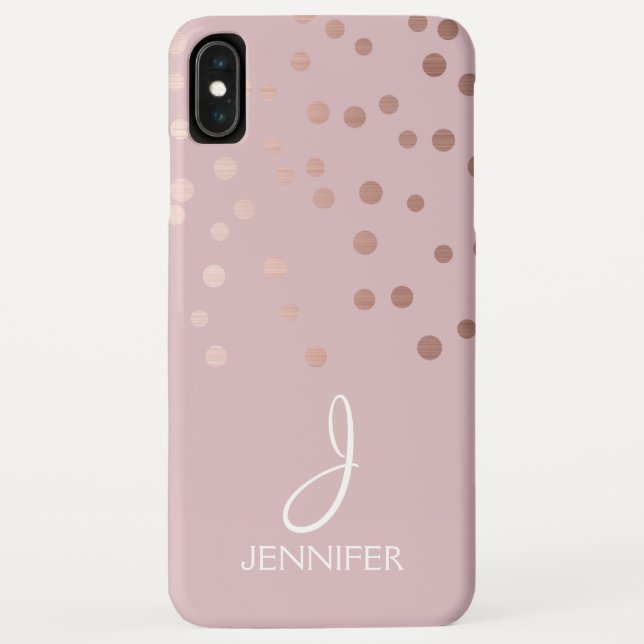 Rose Gold Foil Girly Confetti Monogram Case-Mate iPhone Case (Back)