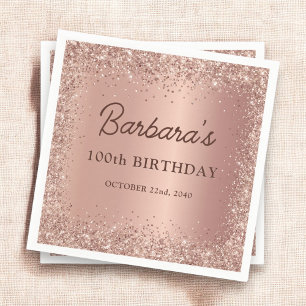 Rose Gold Foil Glitter 100th Birthday Name Napkin