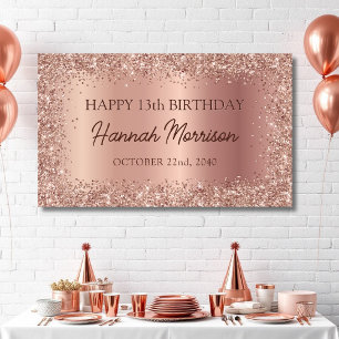 Rose Gold Foil Glitter 13th Birthday Script Banner