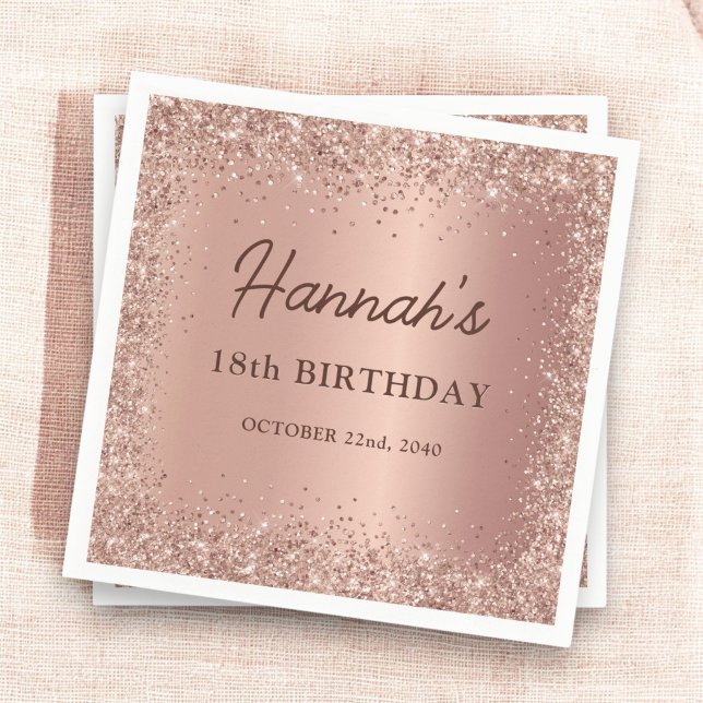 Rose Gold Foil Glitter 18th Birthday Name Napkin (Creator Uploaded)