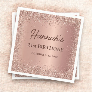 Rose Gold Foil Glitter 21st Birthday Name Napkin