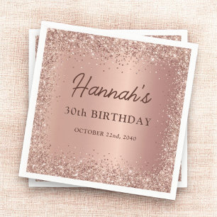 Rose Gold Foil Glitter 30th Birthday Name Napkin