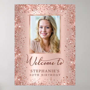 Rose Gold Foil Glitter 30th Birthday Photo Welcome Poster