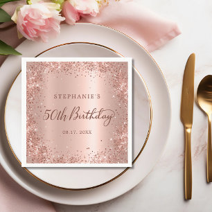 Rose Gold Foil Glitter 50th Birthday Monogram Napkin