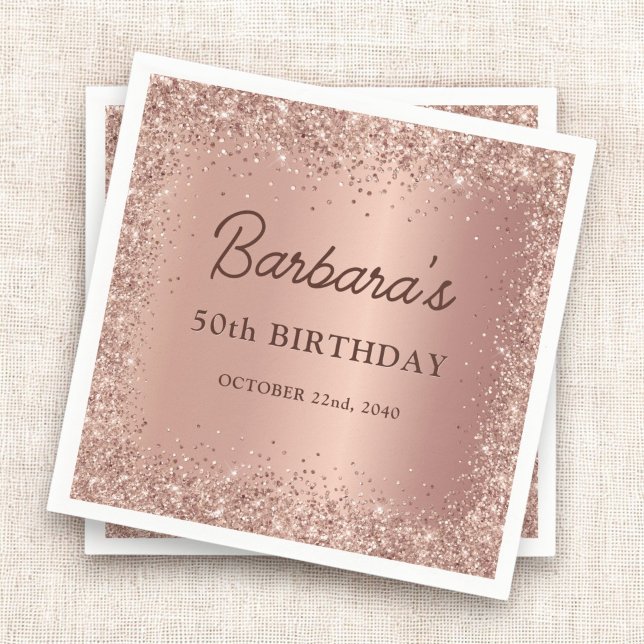 Rose Gold Foil Glitter 50th Birthday Name Napkin (Creator Uploaded)