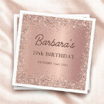 Rose Gold Foil Glitter 70th Birthday Name Napkin<br><div class="desc">Add a touch of sparkle to your celebration with these Rose Gold Foil Glitter 70th Birthday Name Napkins. Designed with shimmering rose gold foil glitter and personalised with the name of the birthday honoree, these napkins are perfect for a chic and elegant 70th birthday party. They provide a stylish and...</div>