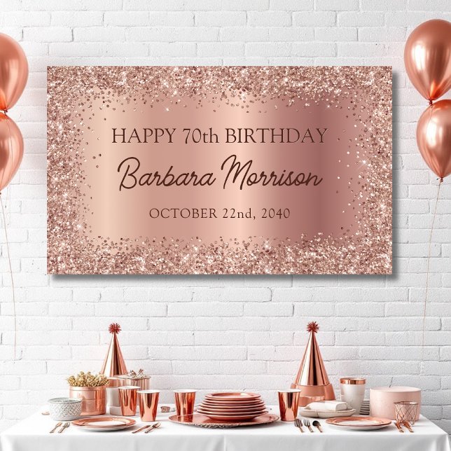 Rose Gold Foil Glitter 70th Birthday Script Banner (Creator Uploaded)
