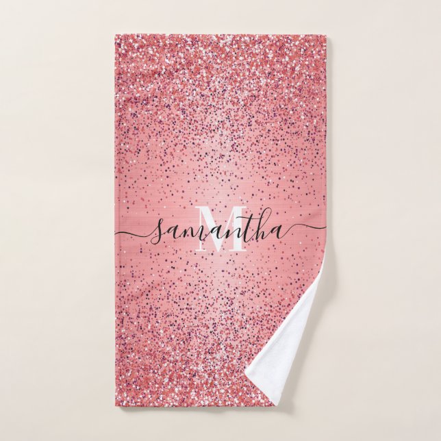 Rose Gold Foil Glitter Bath Towel Set (Hand Towel)