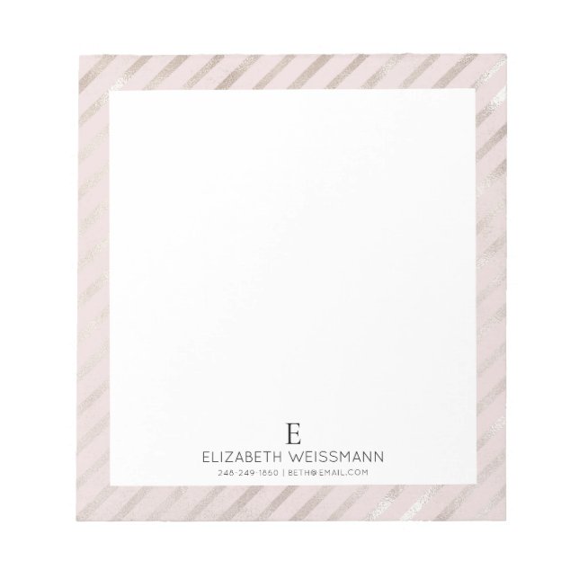 Rose Gold Foil Glitter Monogram Custom Girly Notepad (Front)