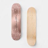 Rose gold Foil Glitter Monogram Pretty Skateboard (Front)