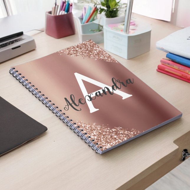 Rose Gold Foil Glitter Sparkle Monogram Journal (Creator Uploaded)