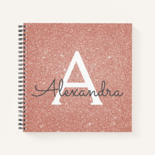 Rose Gold Foil Glitter Sparkle Monogram Notebook
