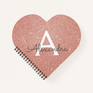 Rose Gold Foil Glitter Sparkle Monogram Notebook