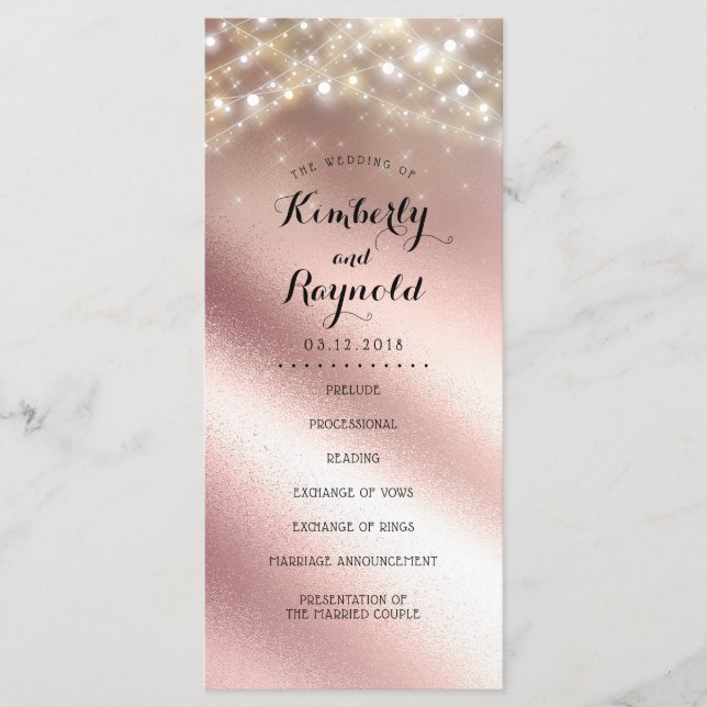 Rose Gold Foil Glitter Wedding Programs (Front)