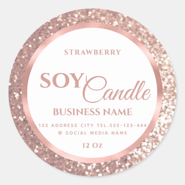 Rose gold foil glittery soy candle classic round sticker (Front)