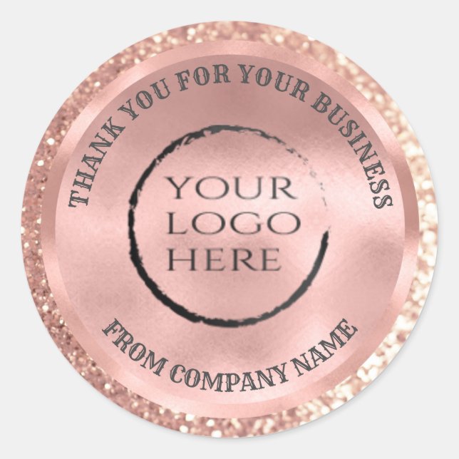 Rose gold foil glittery thank custom logo classic  classic round sticker (Front)