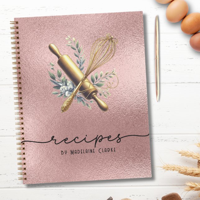 Rose Gold Foil &Gold Whisk Bakery Baking Utensils  Notebook (Creator Uploaded)