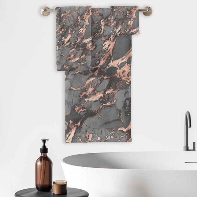 Rose Gold Foil Grey Marble Bath Towel Set (Creator Uploaded)