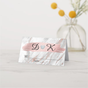 Rose Gold Foil Grey Marble Monogram Heart Wedding Place Card