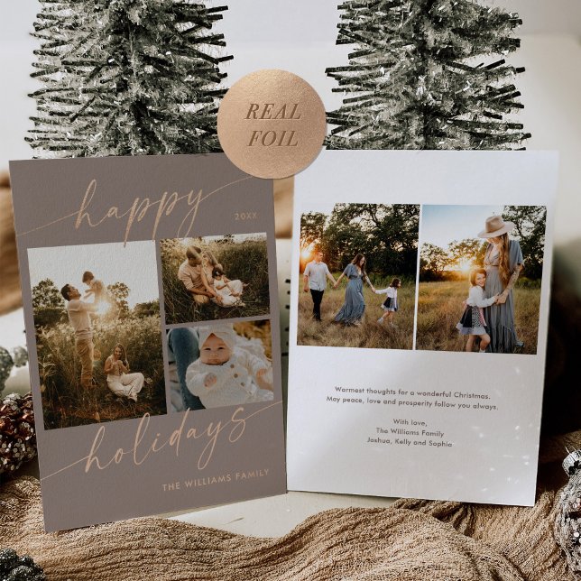 Rose Gold Foil Happy Holidays Photo Christmas Card (Creator Uploaded)
