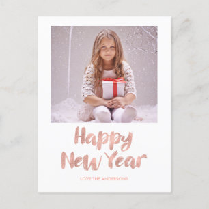 Rose Gold Foil Happy New Year's Photo Postcard