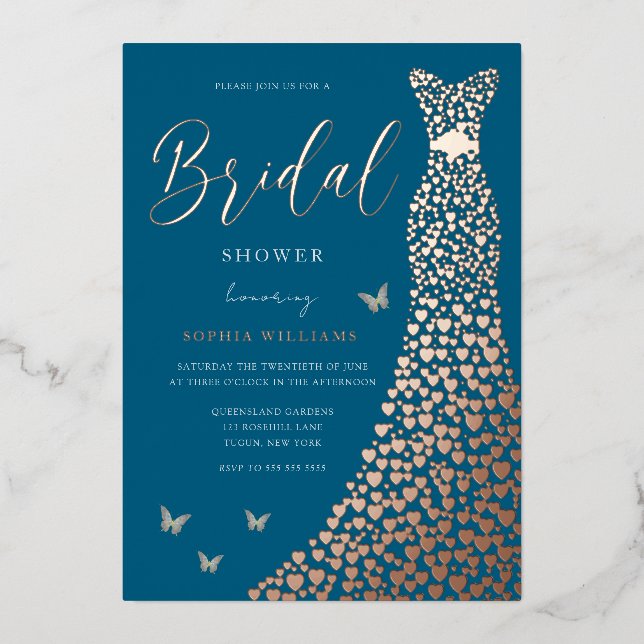 Rose Gold Foil Heart Dress Ocean Bridal Shower (Front)