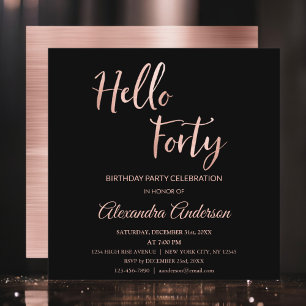 Rose Gold Foil Hello 40 Forty Birthday Party Invitation